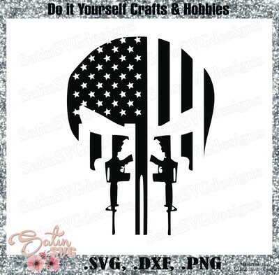 Skull Flag Arms, American Flag, Military Arms Design SVG PNG Files, Cricut, Silhouette Studio, Digital Cut Files Waterslides