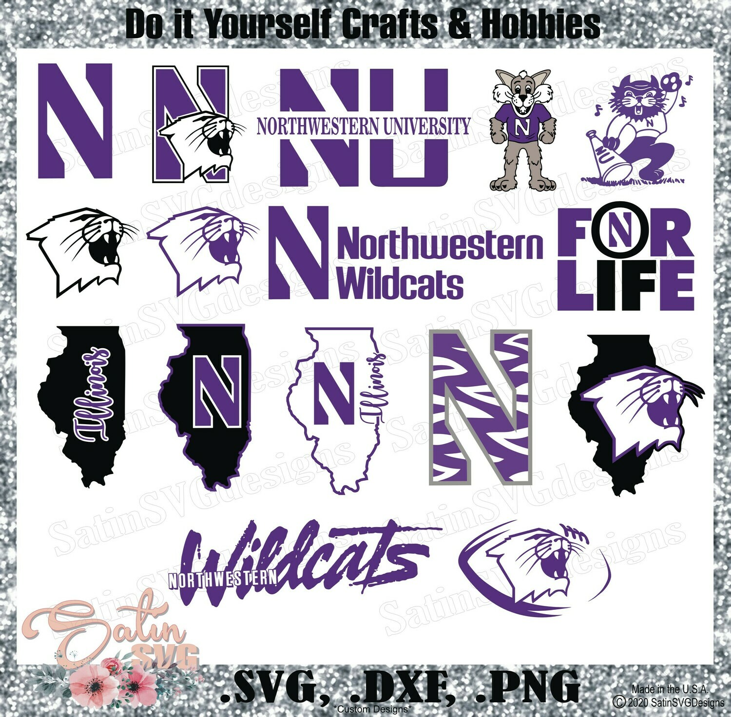 Northwestern Wildcats, Northwestern University NEW Custom Designs. SVG Files, Cricut, Silhouette Studio, Digital Cut Files, Infusible Ink