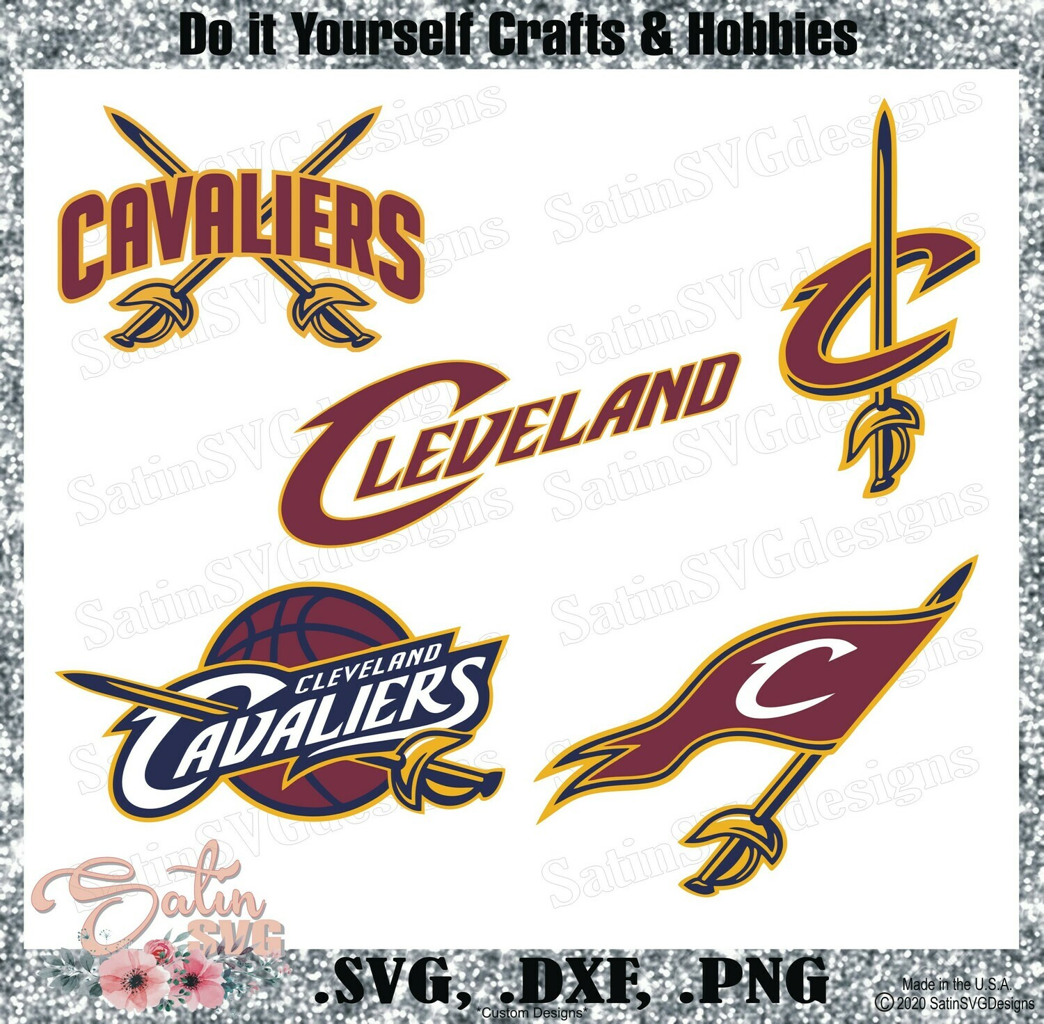 Cleveland Cavaliers Design Set SVG, PNG, DXF Files, NBA Basketball - Cricut, Silhouette Studio, Digital Cut Files