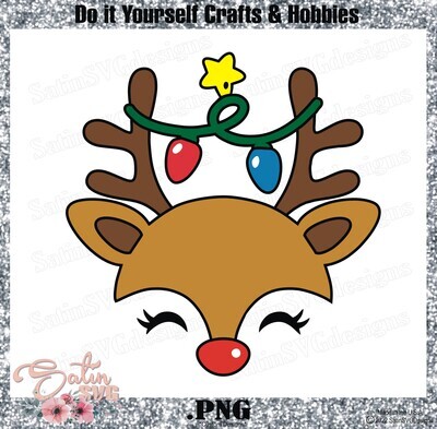Deer Face Antlers Reindeer Christmas Lights Bulb Design SVG Files, Cricut, Silhouette Studio, Digital Cut Files
