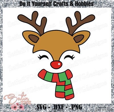 Deer Face Glasses Antlers Reindeer Christmas Tree Lights Stars Design SVG Files, Cricut, Silhouette Studio, Digital Cut Files