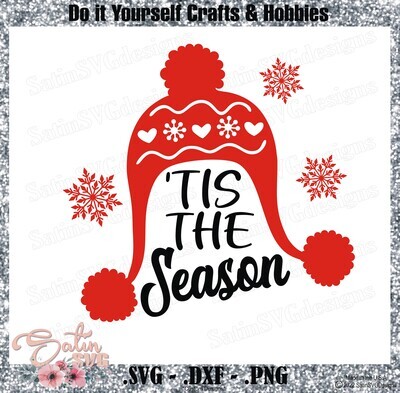 Christmas Stocking Cap Tis The Season Snowflakes Stars Design SVG Files, Cricut, Silhouette Studio, Digital Cut Files