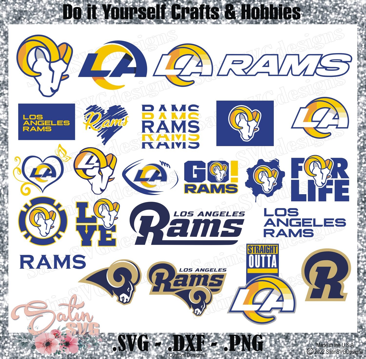 Los Angeles Rams NEW 2022 Design Bundle Set SVG Files, NFL Football - Cricut, Silhouette Studio, Digital Cut Files