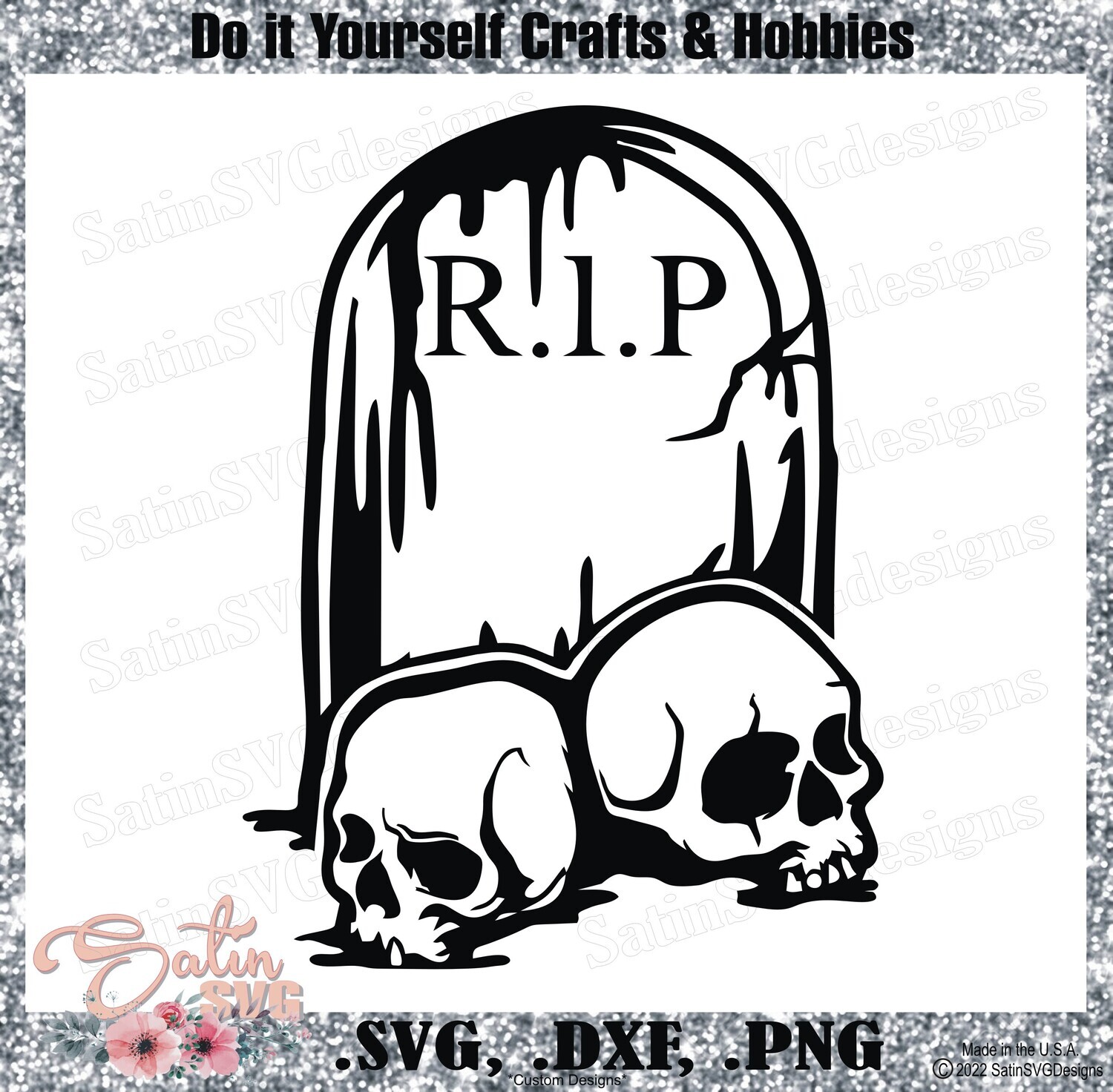 Halloween Tombstone R.I.P with Skulls Design SVG PNG Files, Cricut,  Silhouette Studio, Digital Cut Files Waterslides