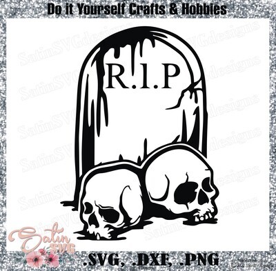 Halloween Tombstone R.I.P with Skulls Design SVG PNG Files, Cricut, Silhouette Studio, Digital Cut Files Waterslides