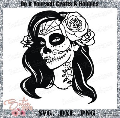 Lady Sugar Skull Design SVG PNG Files, Cricut, Silhouette Studio, Digital Cut Files Waterslides