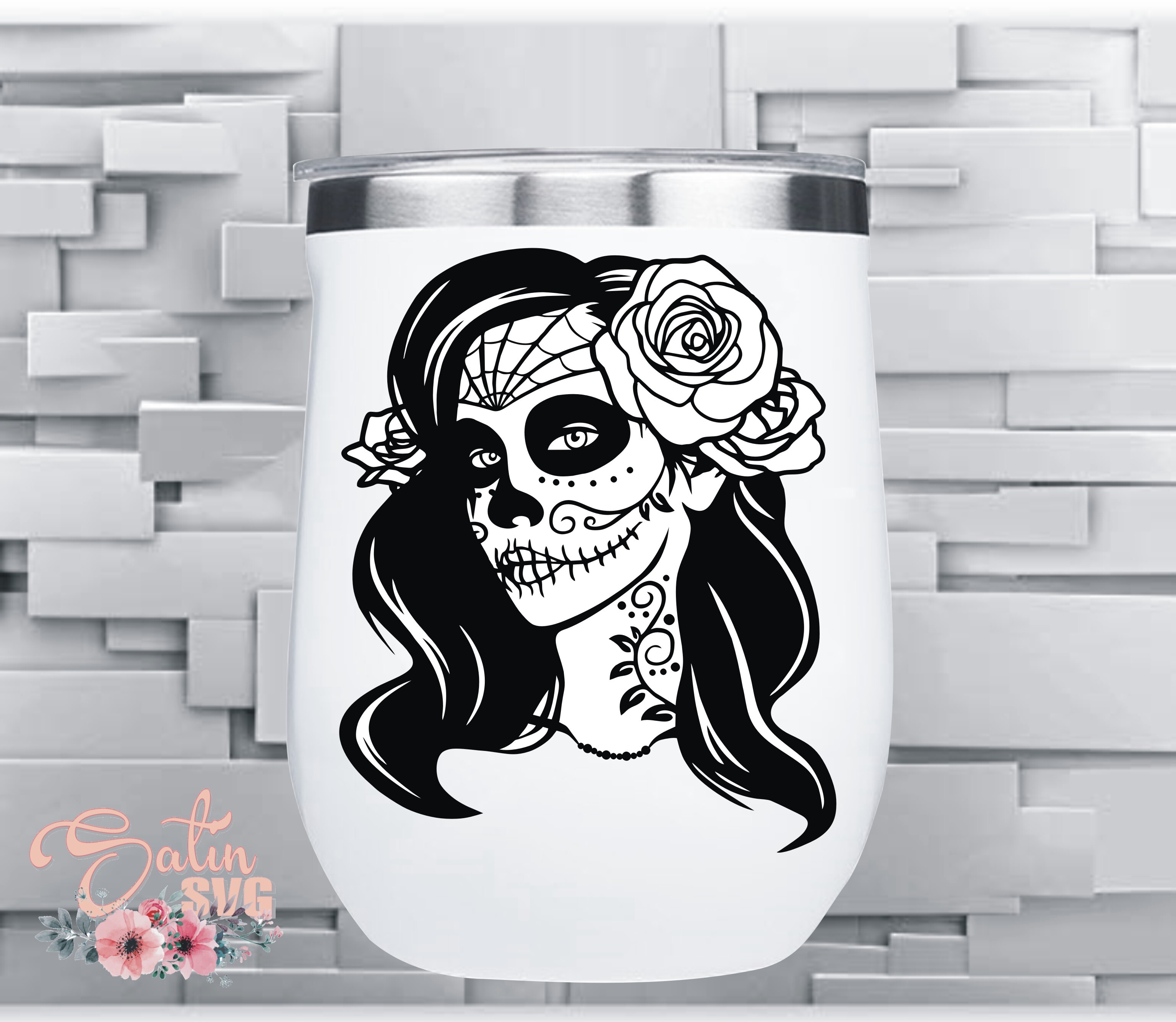 Lady Sugar Skull Design SVG PNG Files, Cricut, Silhouette Studio, Digital  Cut Files Waterslides