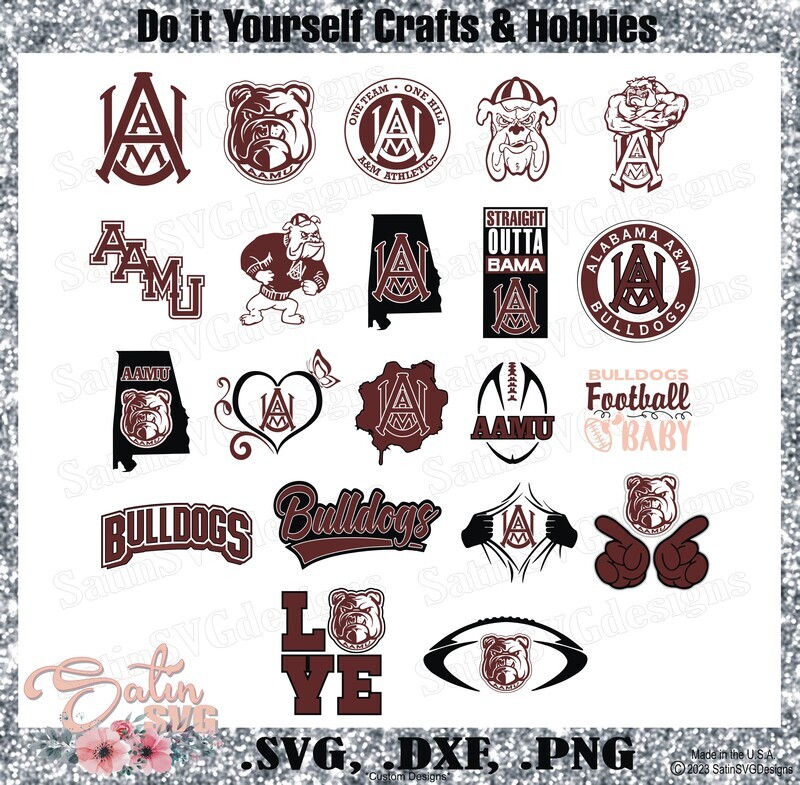 Alabama A&amp;M Bulldogs University NEW Custom Designs. SVG Files, Cricut, Silhouette Studio, Digital Cut Files, Infusible Ink