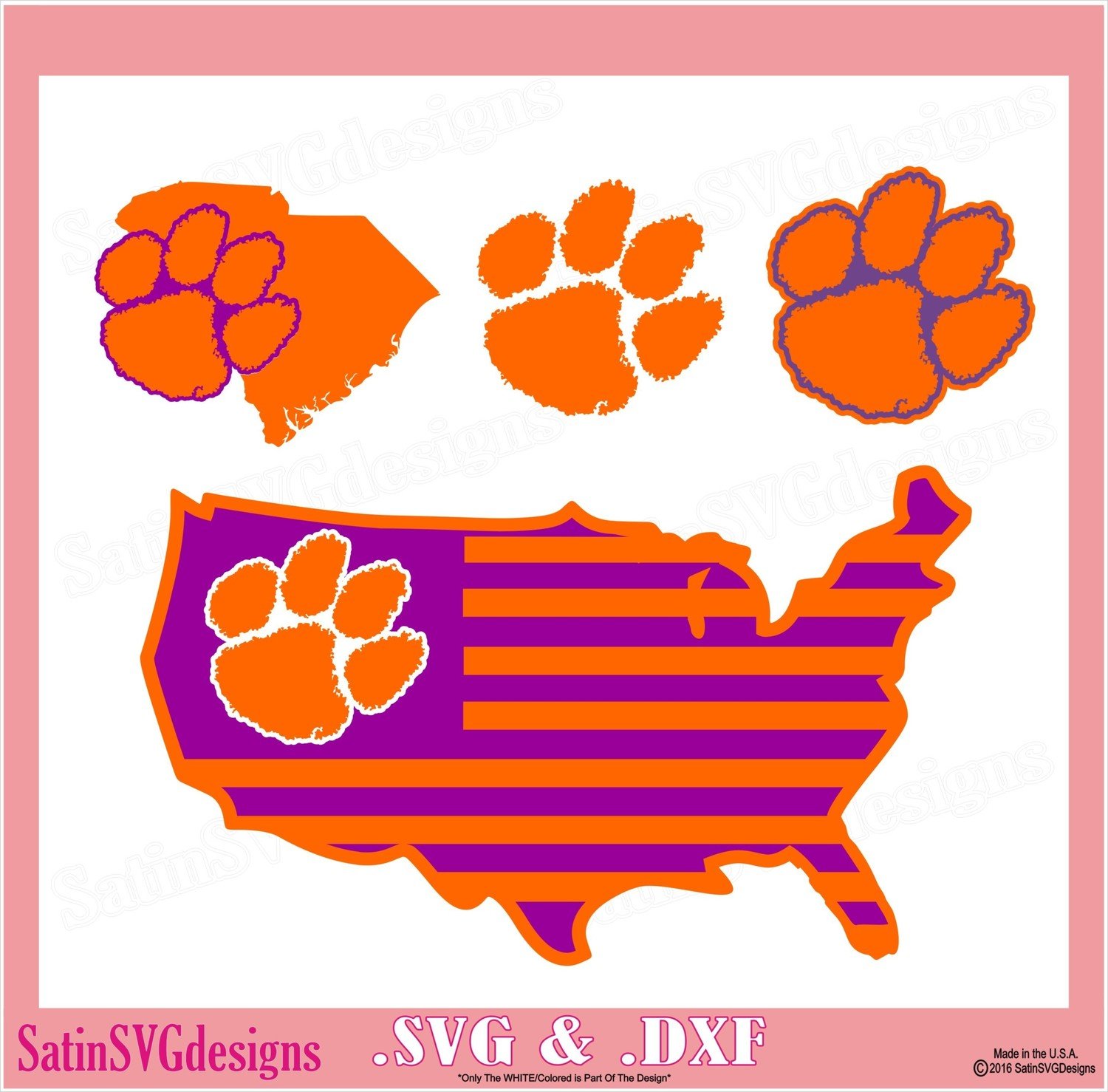 Clemson Tigers Paw Bow Design SVG Files, Cricut, Silhouette Studio, Digital Cut Files