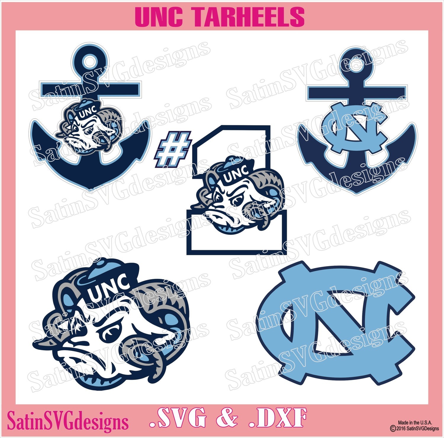 UNC North Carolina Tarheels Set College Design SVG Files, Cricut, Silhouette Studio, Digital Cut Files