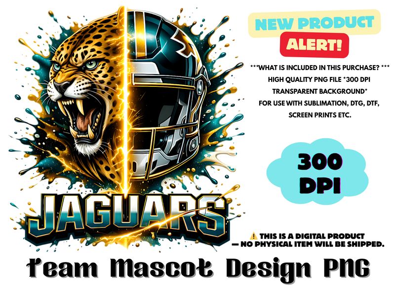 Football Team Jaguars Sublimation Design PNG - Football Mascot Graffiti Design PNG - Football Team Mascot Shirt PNG Waterslides