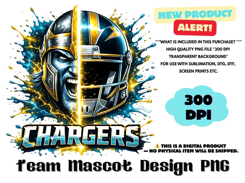 Football Team Chargers Sublimation Design PNG - Football Mascot Graffiti Design PNG - Football Team Mascot Shirt PNG Waterslides