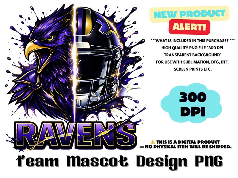 Football Team Ravens Sublimation Design PNG - Football Mascot Graffiti Design PNG - Football Team Mascot Shirt PNG Waterslides