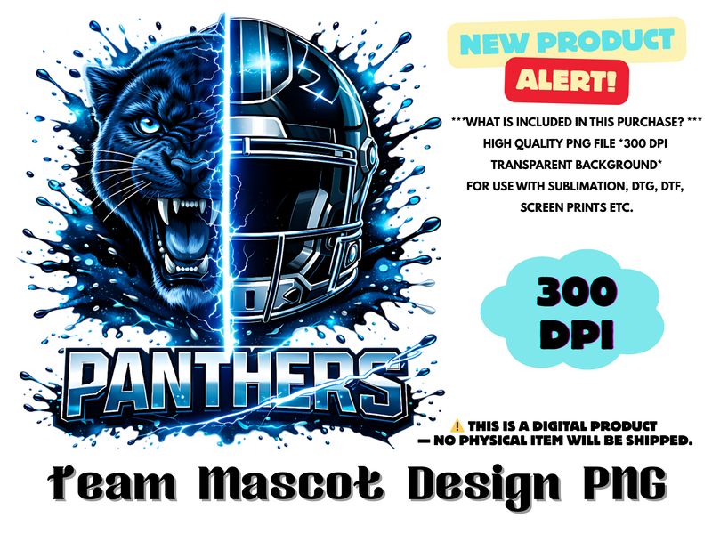 Football Team Panthers Sublimation PNG Design - Football Mascot Graffiti Design PNG - Football Team Mascot Shirt PNG Waterslides