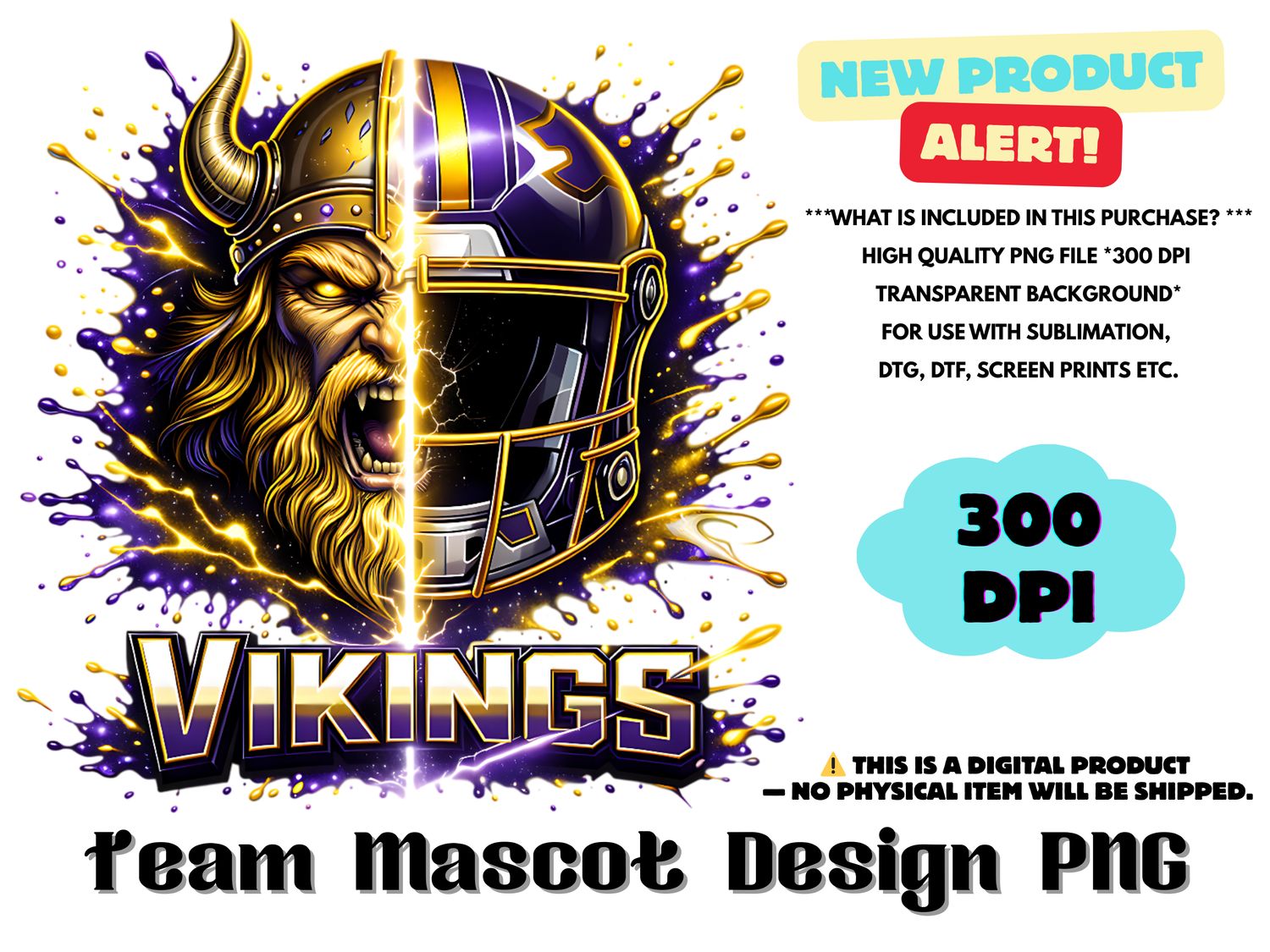 Football Team Vikings Sublimation Design PNG - Football Mascot Graffiti Design PNG - Football Team Mascot Shirt PNG Waterslides
