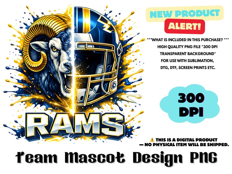 Football Team Rams Sublimation Design PNG - Football Mascot Graffiti Design PNG - Football Team Mascot Shirt PNG Waterslides