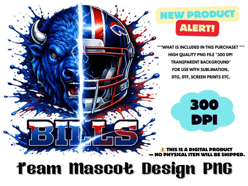 Football Team Bills Sublimation Design PNG - Football Mascot Graffiti Design PNG - Football Team Mascot Shirt PNG Waterslides