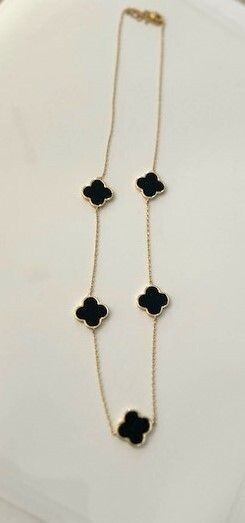 Blossom  Four Black Leaf Clover Choker Necklace for Women Gold Dipped Black Lucky 5 Leaf Dangle Chain Jewelry gift for Mother and Daughter (Gold)