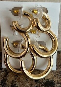 3 Pairs Hoop Earrings for Women, 14K Gold Chunky Open Hoops Thick Earrings Sets Jewelry Girls 30/40/50mm