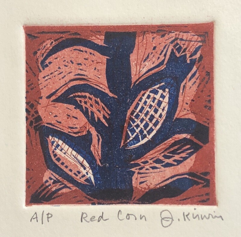 "Red Corn" woodblock print