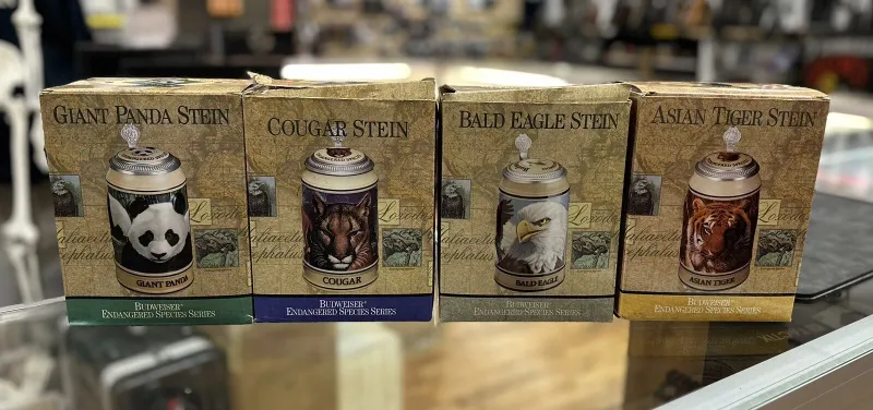 Endangered Species Steins Set Of 4 Giant Panda, Cougar, Bald Eagle, Asian Tiger