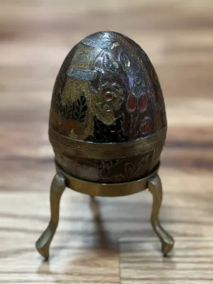 Enameled Brass Egg Trinket Box Brass Stand Made In India