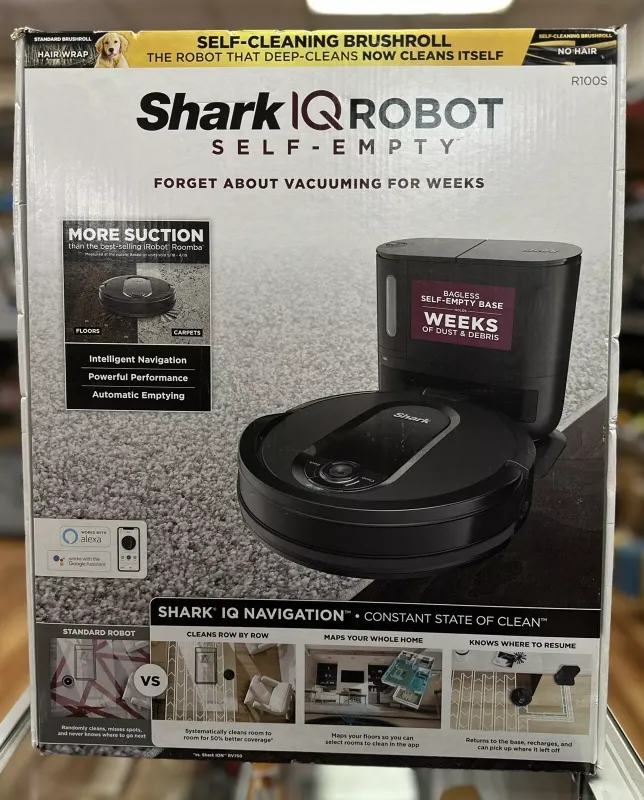 Shark R100S IQ Robot Vacuum Cleaner with Self-Empty Base - Black