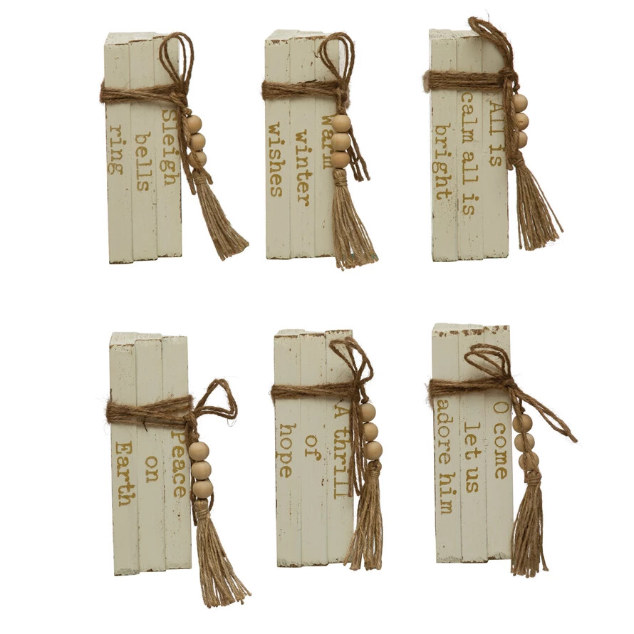 Wood Block Books w/Holiday Sayings, 6 Styles Wood Block Books w/Holiday Sayings, 6 Styles