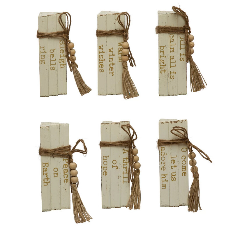 Wood Block Books w/Holiday Sayings, 6 Styles
