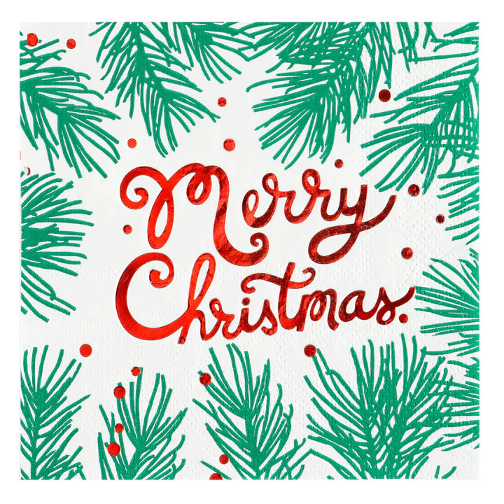 "Merry  Christmas" Pine Bough Beverage Napkins; 20