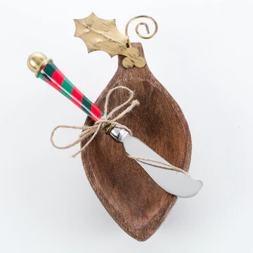 Wood Dip Bowl W/Spreader