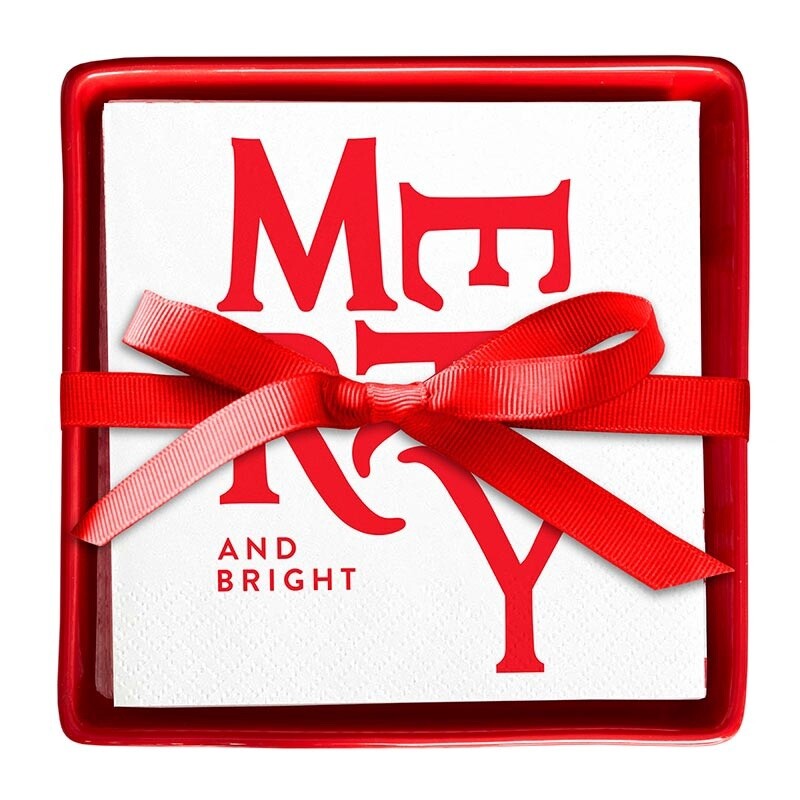 Merry and Bright; Ceramic Tray Napkin Set