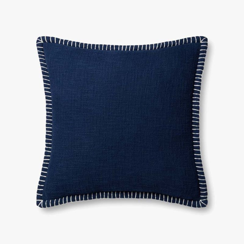 White Trimmed; Cotton Navy Pillow; 22" x 22" W/Down