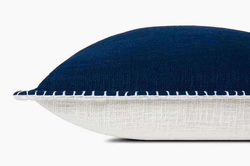 White Trimmed; Cotton Navy Pillow; 22" x 22" W/Down