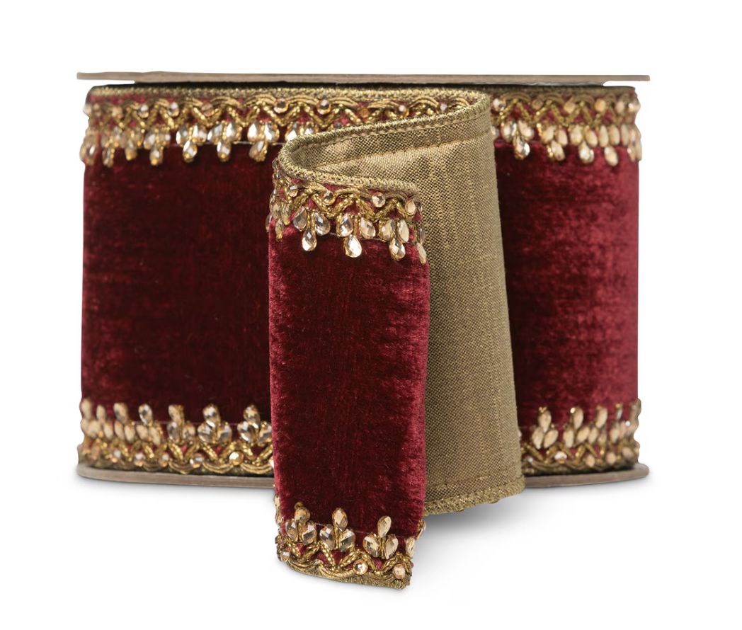 Jeweled-Edge Ruby Velvet Ribbon