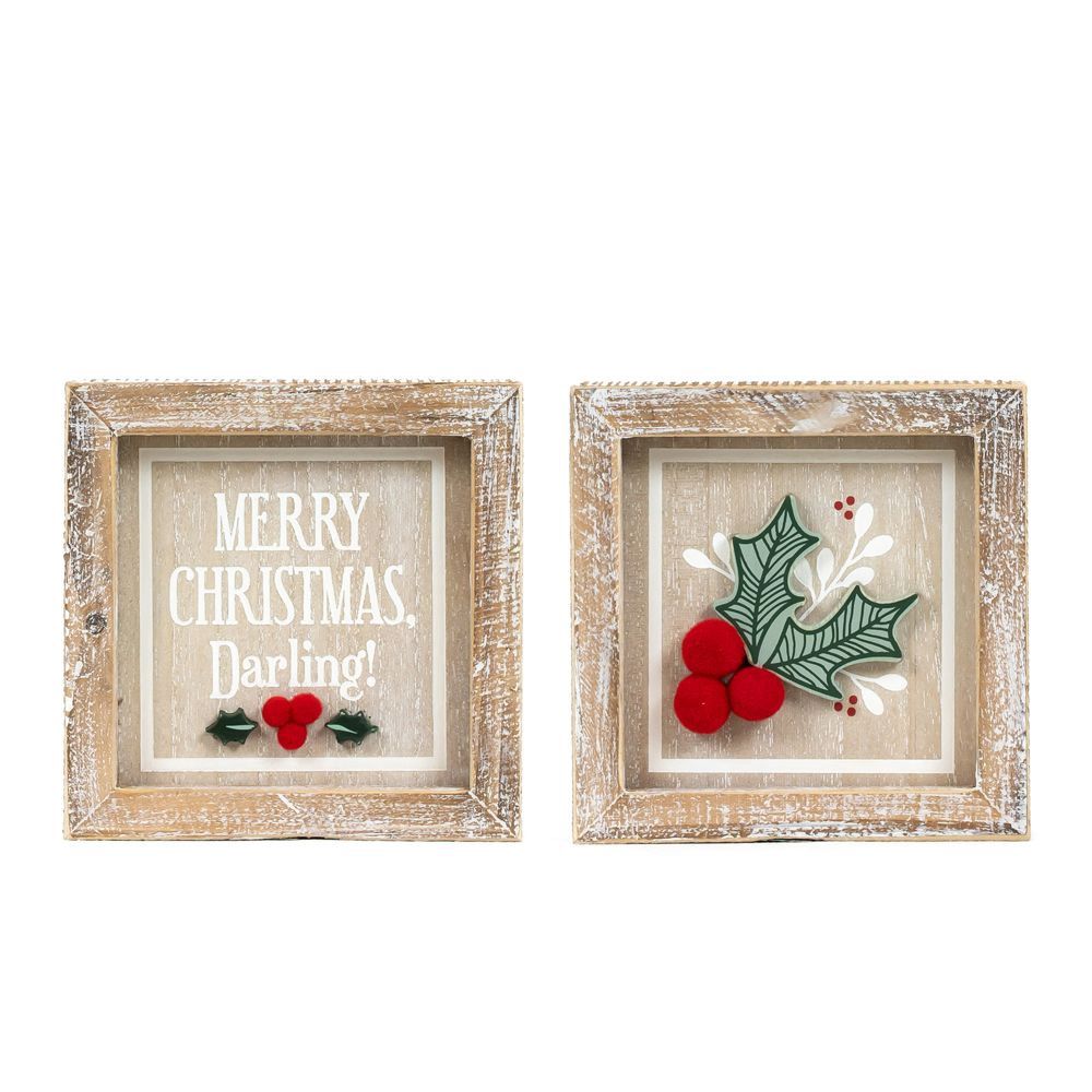 reversible wood frame sign (HOLLY/MERRY) multicolor Home For The Holidays Collection