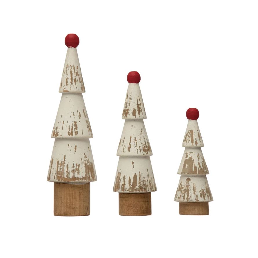 Set of Three Red and White Wood Trees