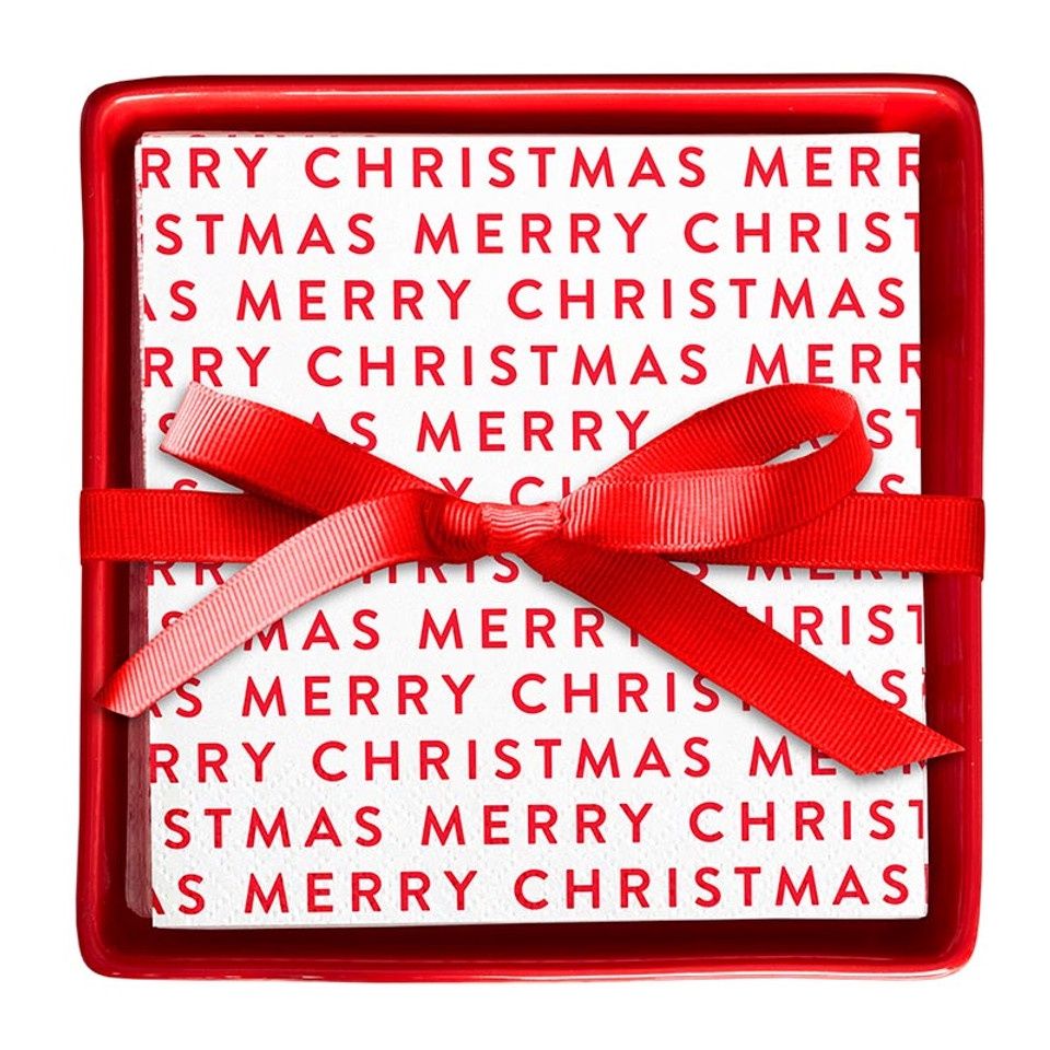 Ceramic Napkin Tray + Napkins - Merry Christmas Repeat