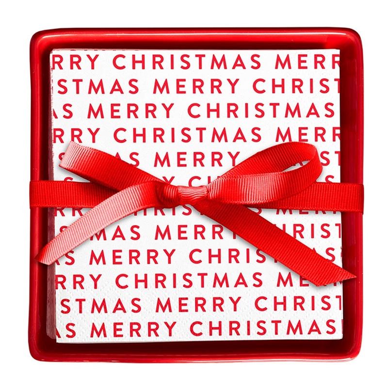 Ceramic Napkin Tray + Napkins - Merry Christmas Repeat