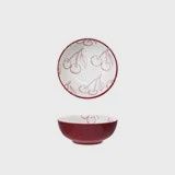 Stoneware Bowl with Cherry Pattern, Red & White