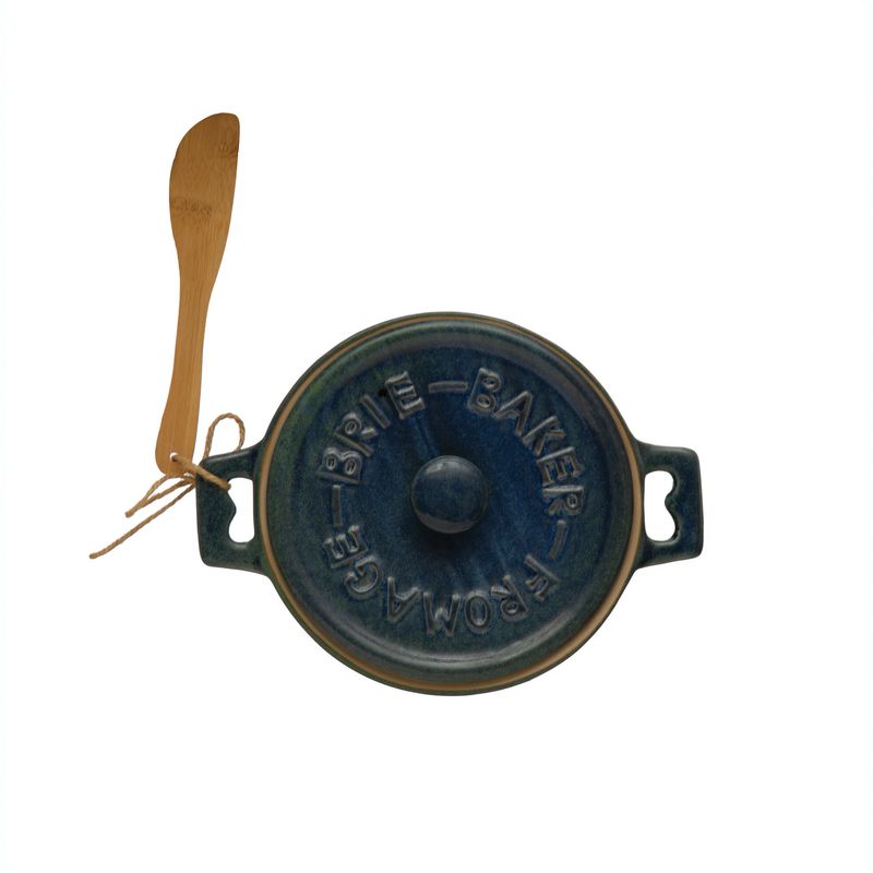 Stoneware Brie Baker with Bamboo Spreader