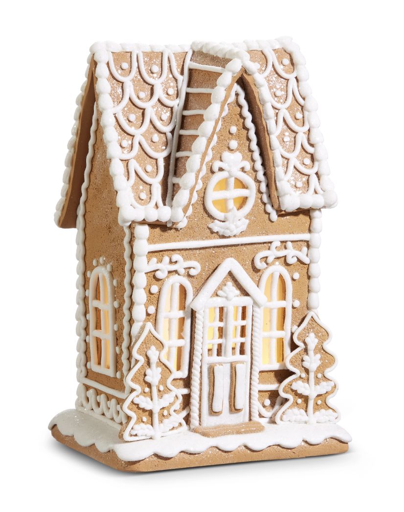 10.5" Lighted Gingerbread House, White