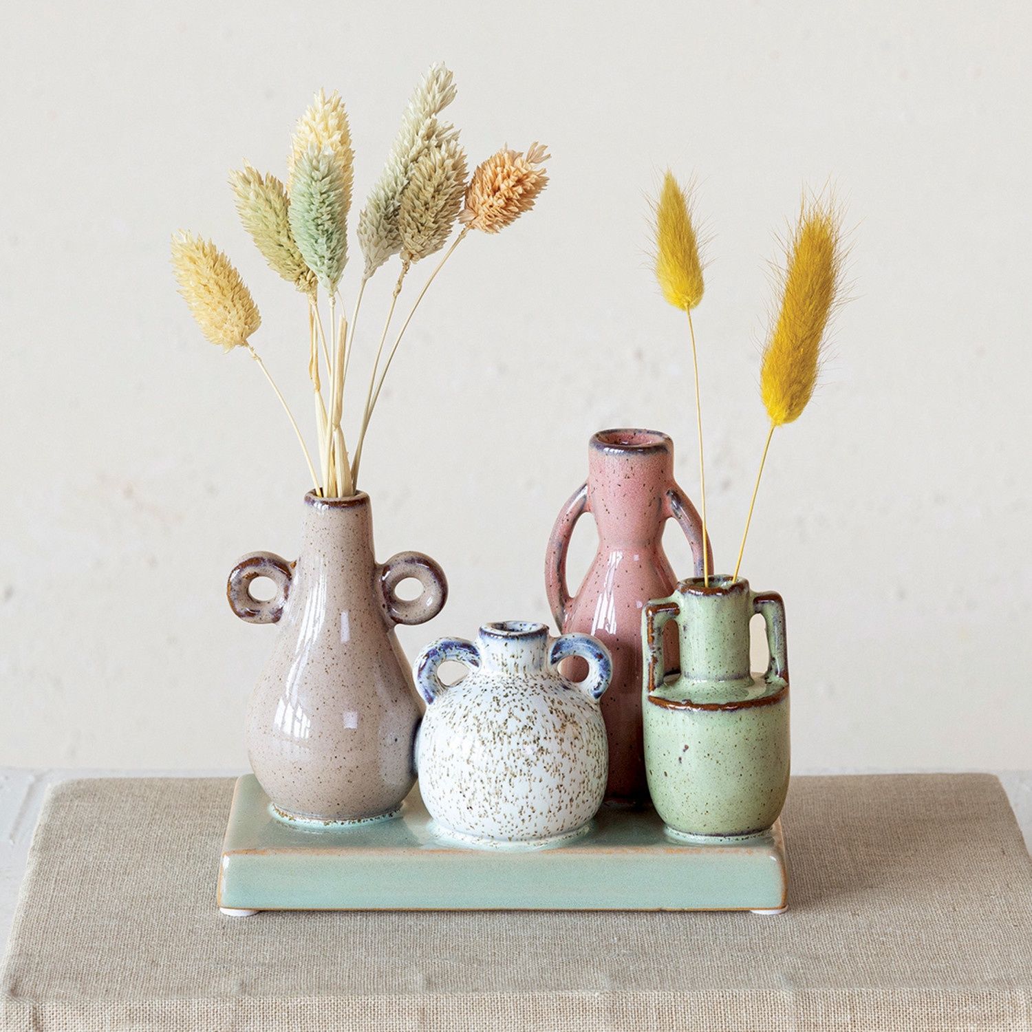 Stoneware Mounted Vases W/BAse