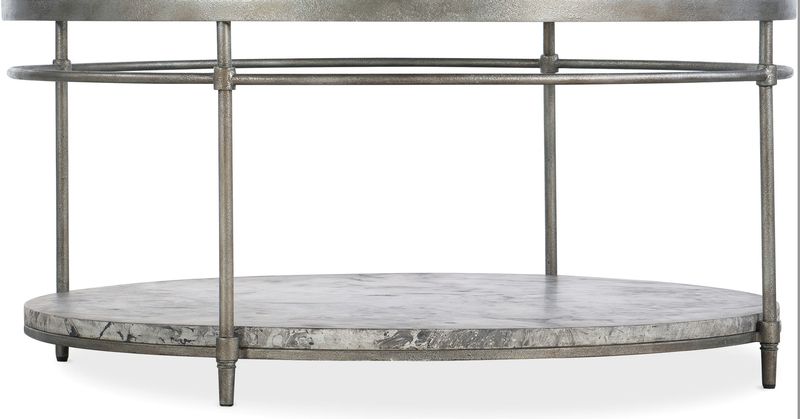 Round Cocktail Table; 38" x 38"; Glass Top; Concrete and Metal