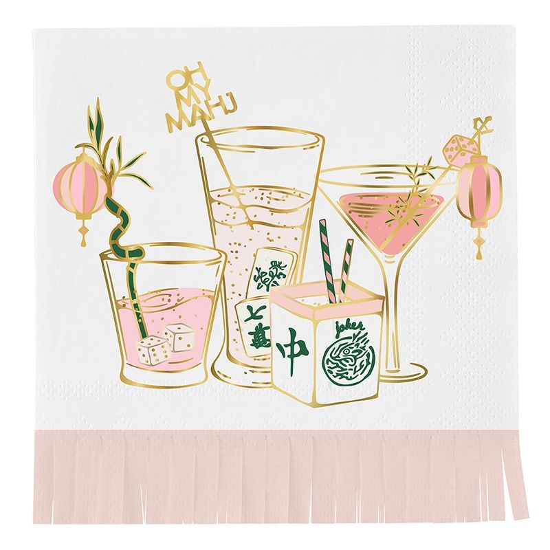 Fringed Cocktail Napkins - Mahjong