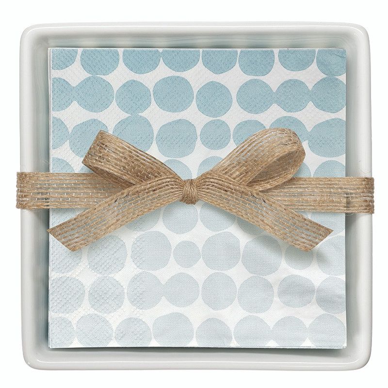 Ceramic Napkin Trays + Napkins - Blue Dots