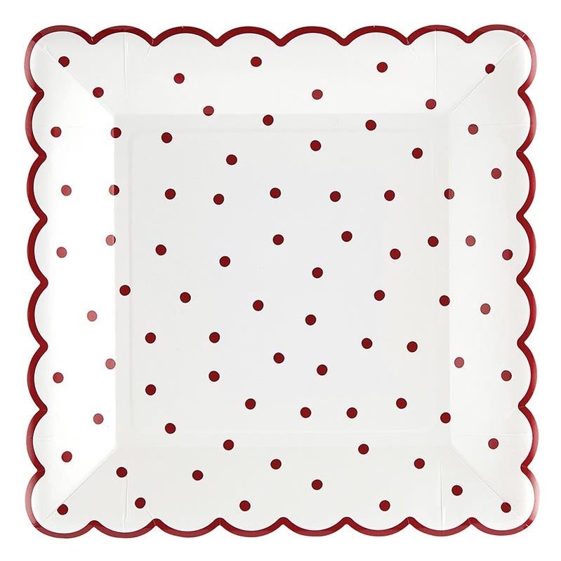 Scalloped Paper Plates - Red Polka Dot - Set of 8