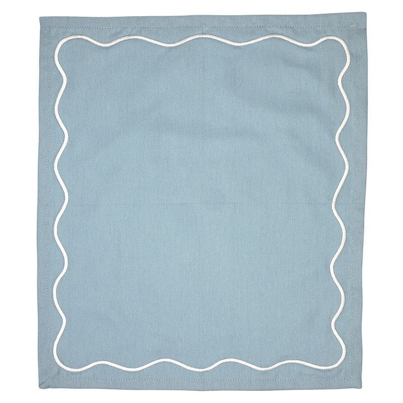 Face to Face Embroidered Scalloped Napkins - Blue - Set of 4