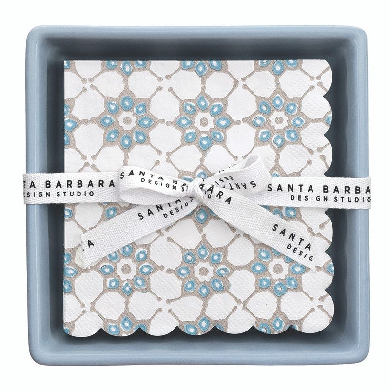 Face to Face Ceramic Tray + Napkins - Blue Tile