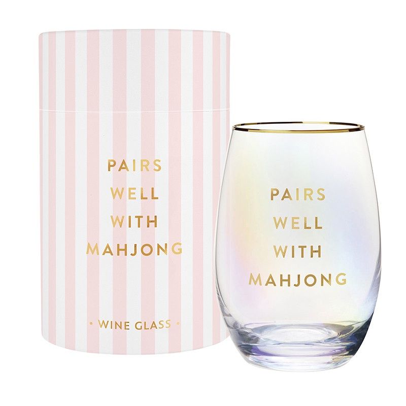 Gold Foil Stemless Wine Glass - Pairs Well with Mahjong